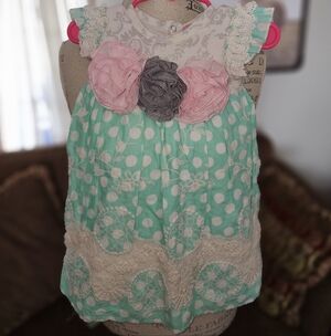 Girls Mint Polka Dot Flower Applique Dress - Brand Unknown